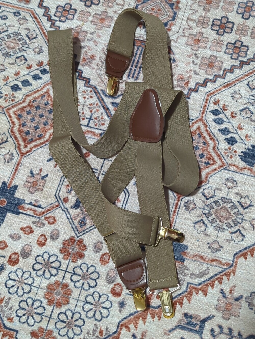 Men's CAS Germany Tan Suspenders Gold Clips Marked & Adjustable Y-back
